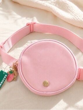 Starbucks Pink Round Crossbody Belt Bag with Gold Charm